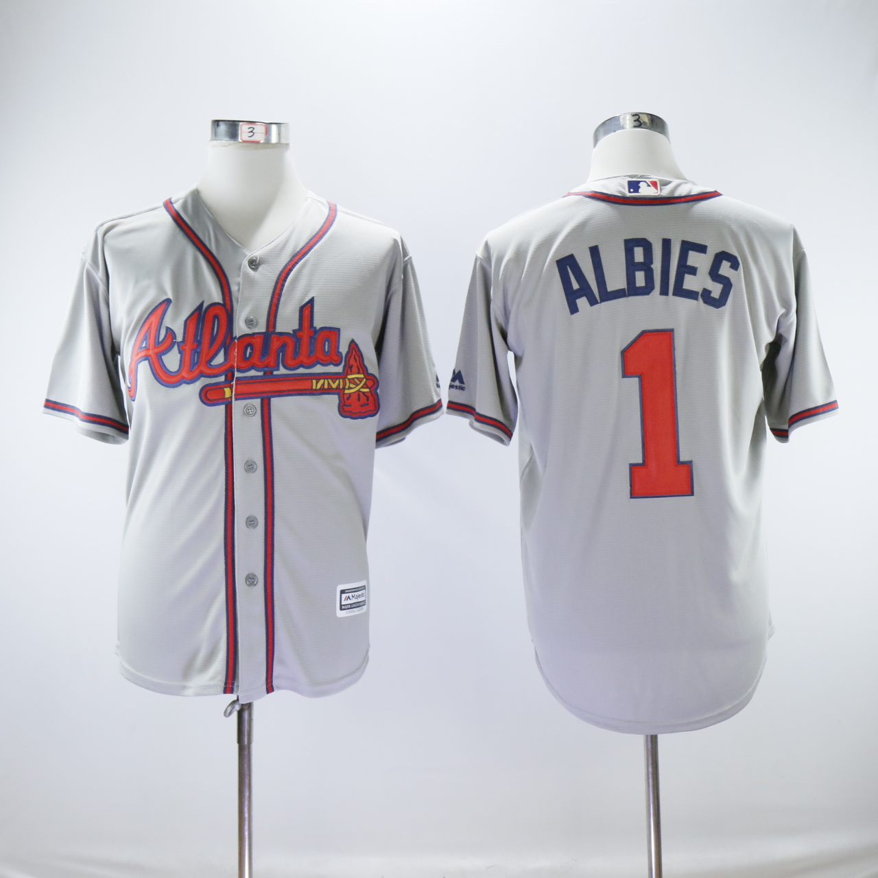 Men Atlanta Braves #1 Albies Grey MLB Jerseys->atlanta braves->MLB Jersey